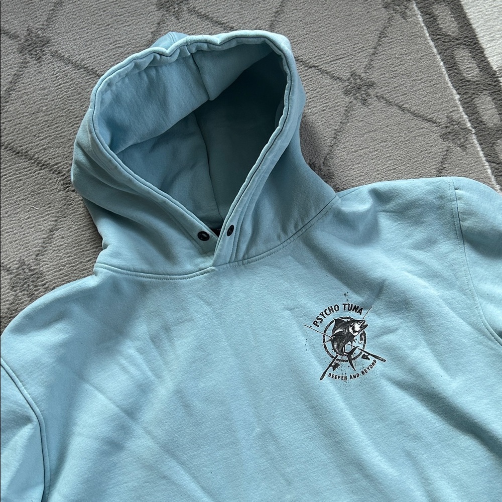 Light Blue Crewneck Hoodie with Small Chest Logo - Picture 3 of 10